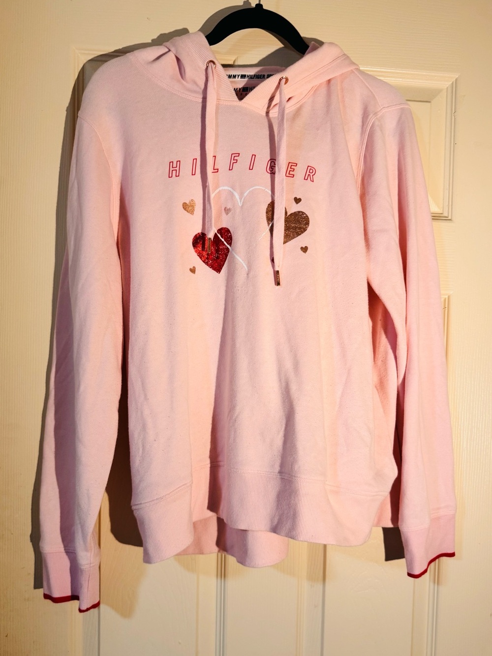 Tommy Hilfiger Light Pink Hoodie with Metallic Heart XXL